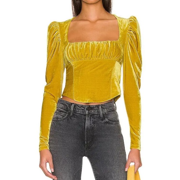 Free People Hold Me Puff Sleeve Velvet Top In Glistening Gold. NWT! Sz S - Picture 4 of 10